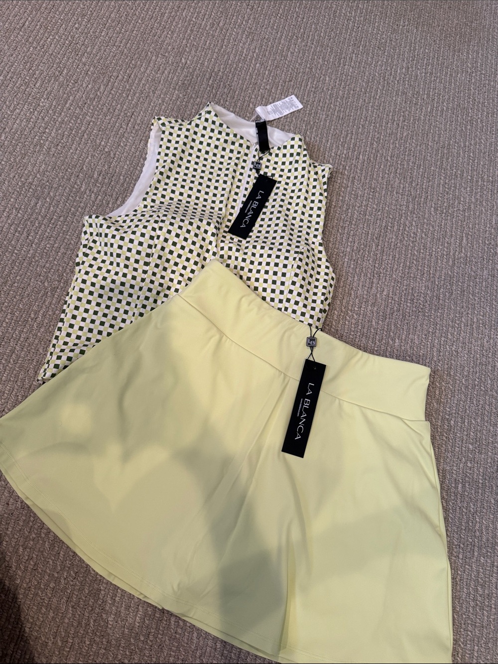 La Blanca Pale Yellow Tile-Print Tank with Lemon Skort